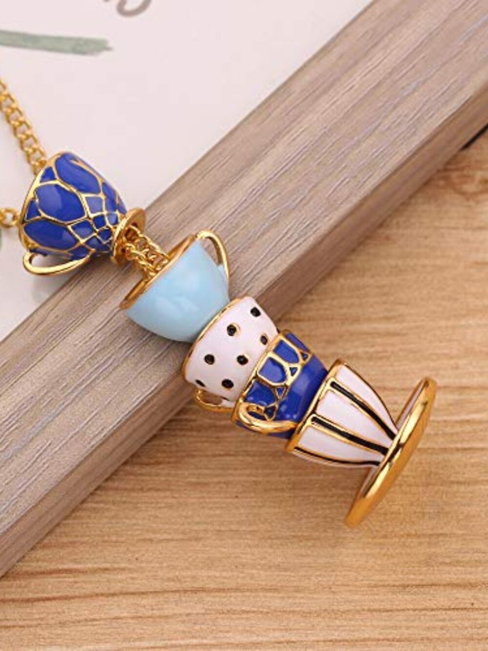 Funny Stacked Enamel Teacup Necklace 3D Coffee Cup Teapot Pendant Necklace